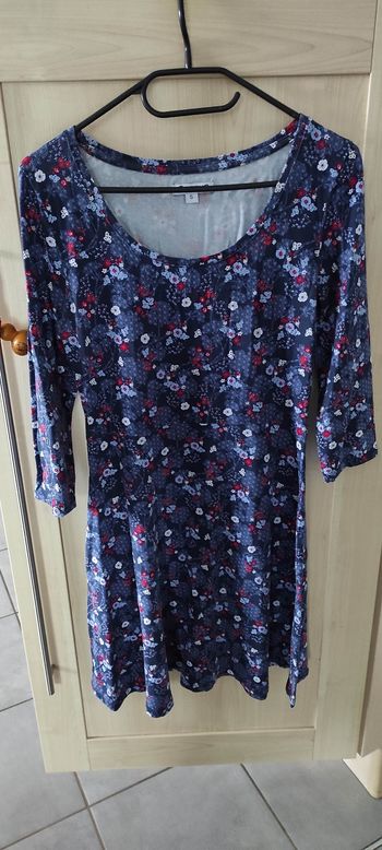 Robe patineuse manches 3/4 bleue à fleurs Creeks taille S