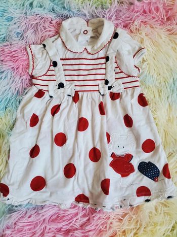 🌴 Robe d'été style vintage blanche à pois rouge taille 12 mois