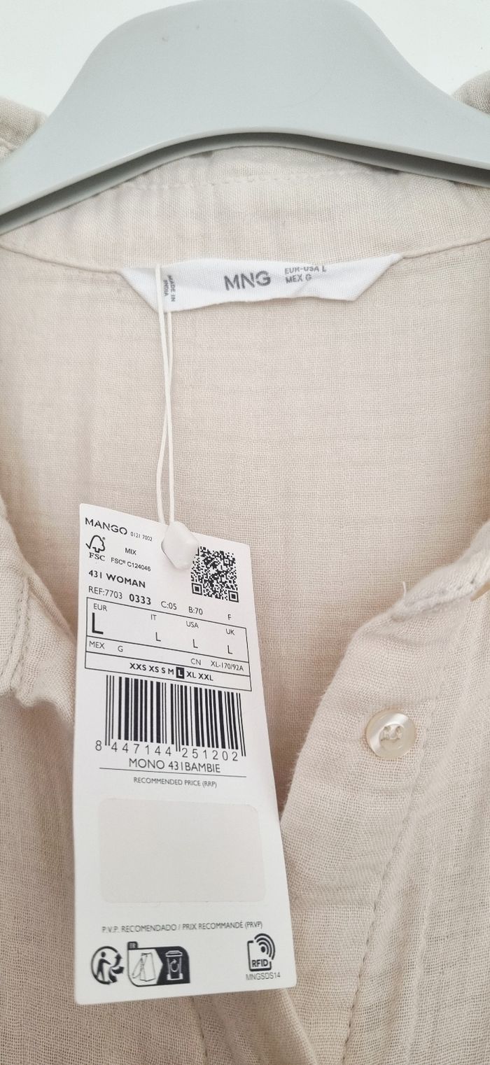 Combinaison pantalon beige gaze de coton mango L neuf avec étiquette - photo numéro 10