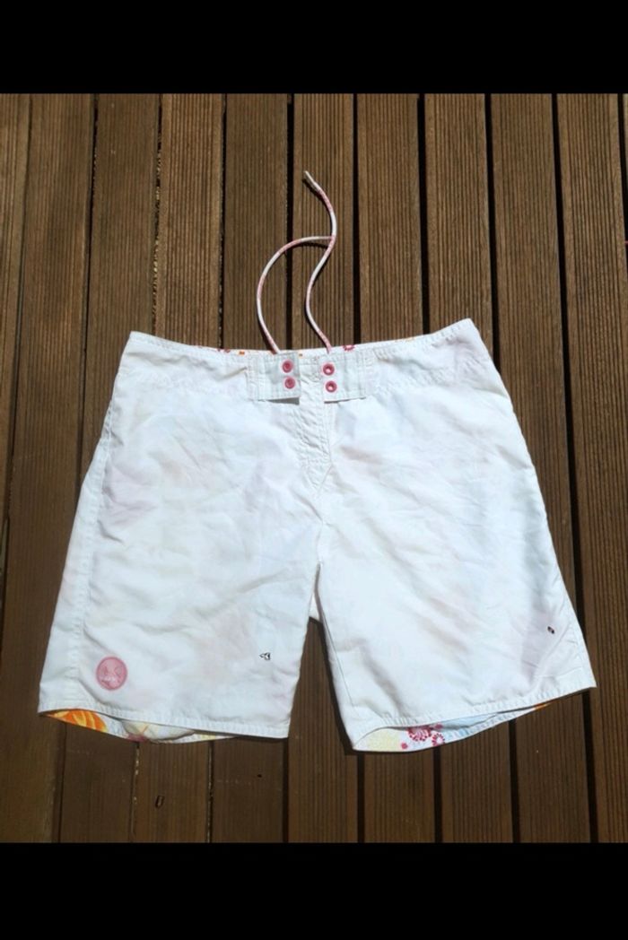 Bermuda de plage short de bain réversible beachwear blanc/floral neuf - photo numéro 7