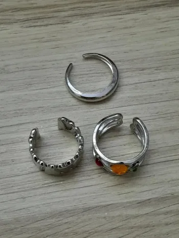 Lot de 3 bagues, réglables, style Bohème, argentées