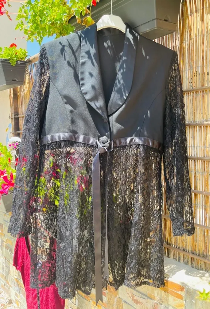 Veste blazer smoking dentelle vintage - photo numéro 2