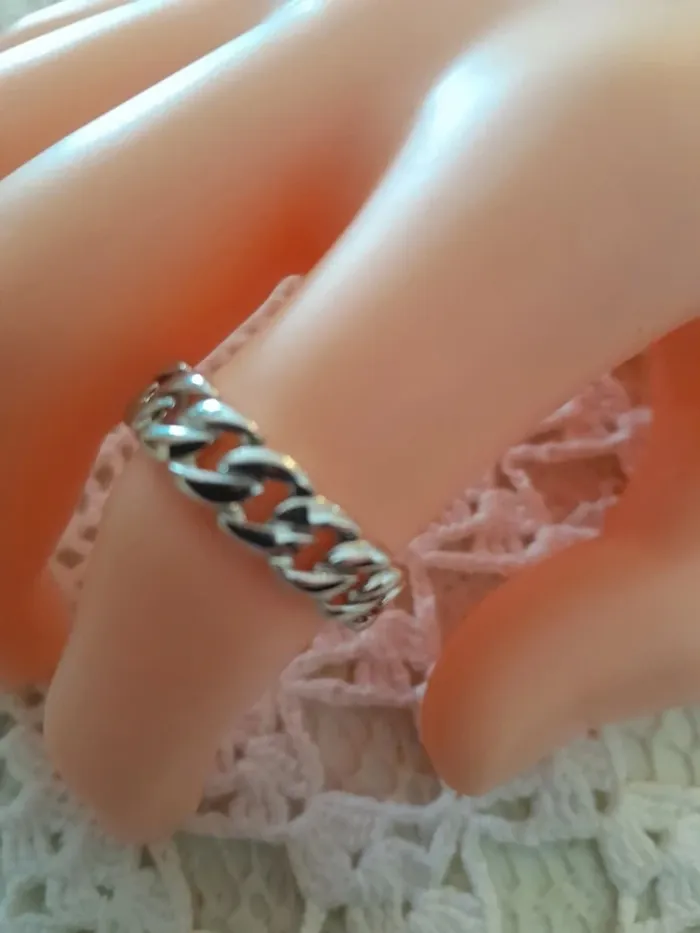 Bague, anneau maillons de chaine, couleur argentée, taille 62 - photo numéro 4