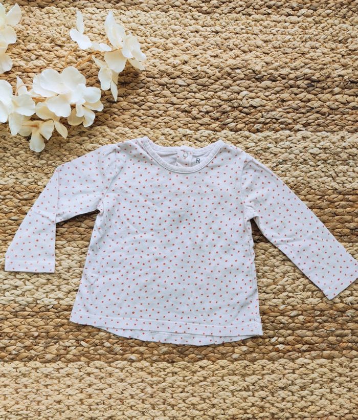 Haut printemps manches longues fille à pois 12 mois