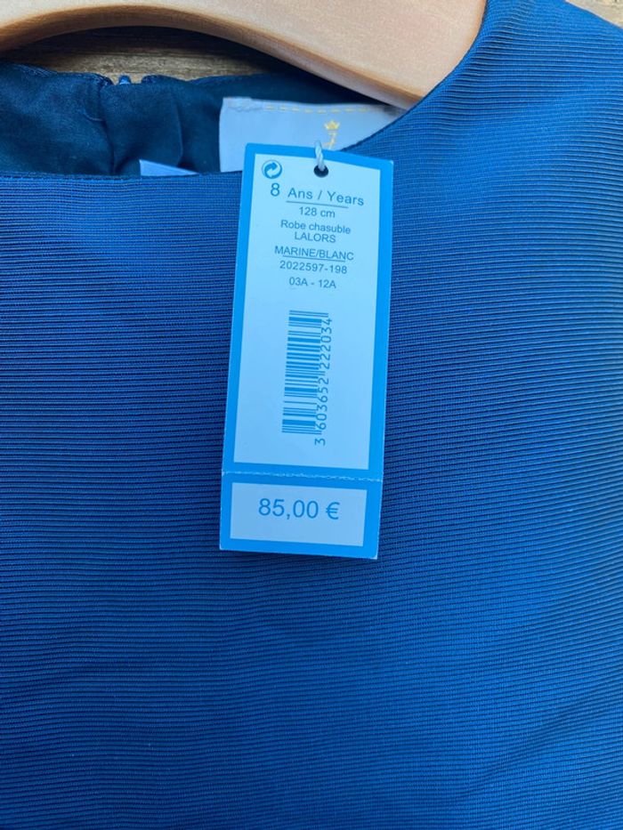 Robe Jacadi paris bleu marine blanche noeud cérémonie mariage communion baptême - photo numéro 5