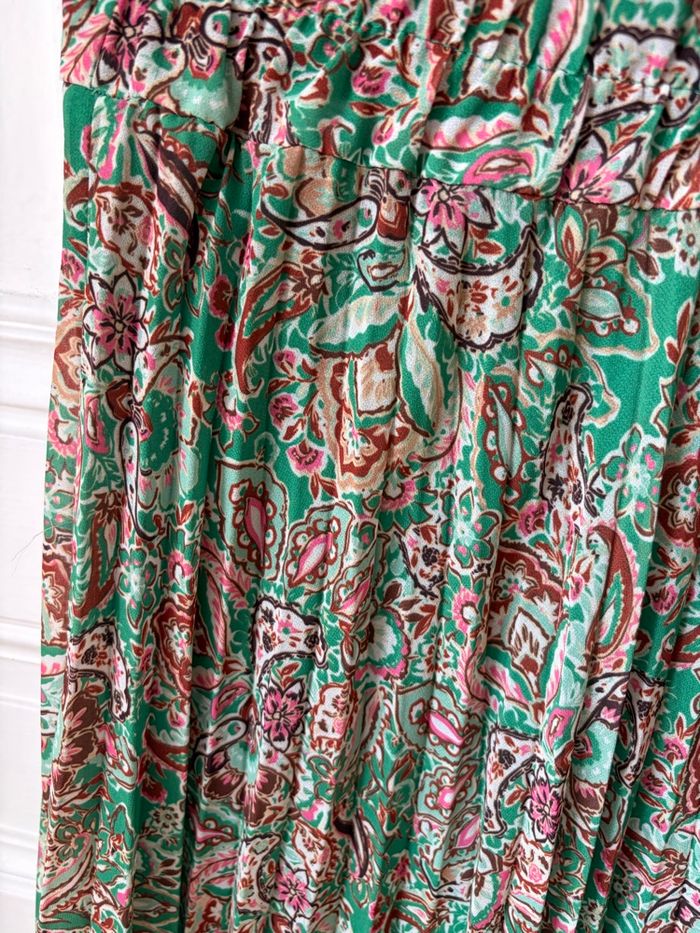 Jupe plissée verte à fleurs Sénés taille 38 - photo numéro 6