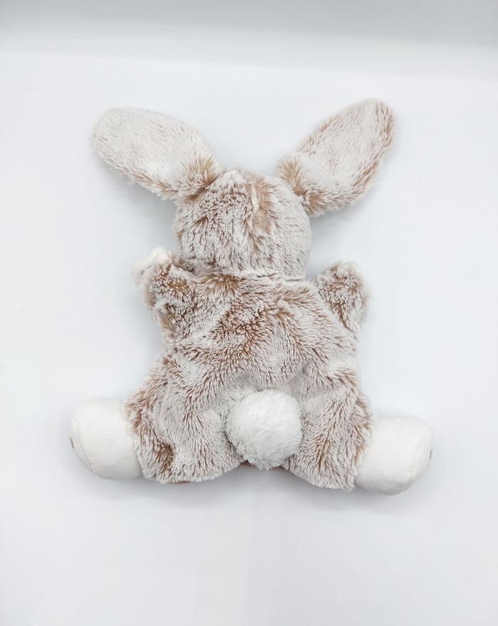 Peluche doudou lapin marionnette fourrure marron beige blanc chiné TEX - photo numéro 2