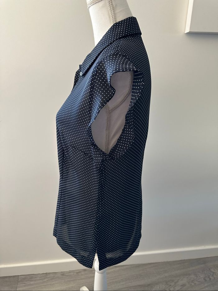 Chemisier à pois bleu marine et blanc Caroline Rohmer Vintage T38 M - photo numéro 4