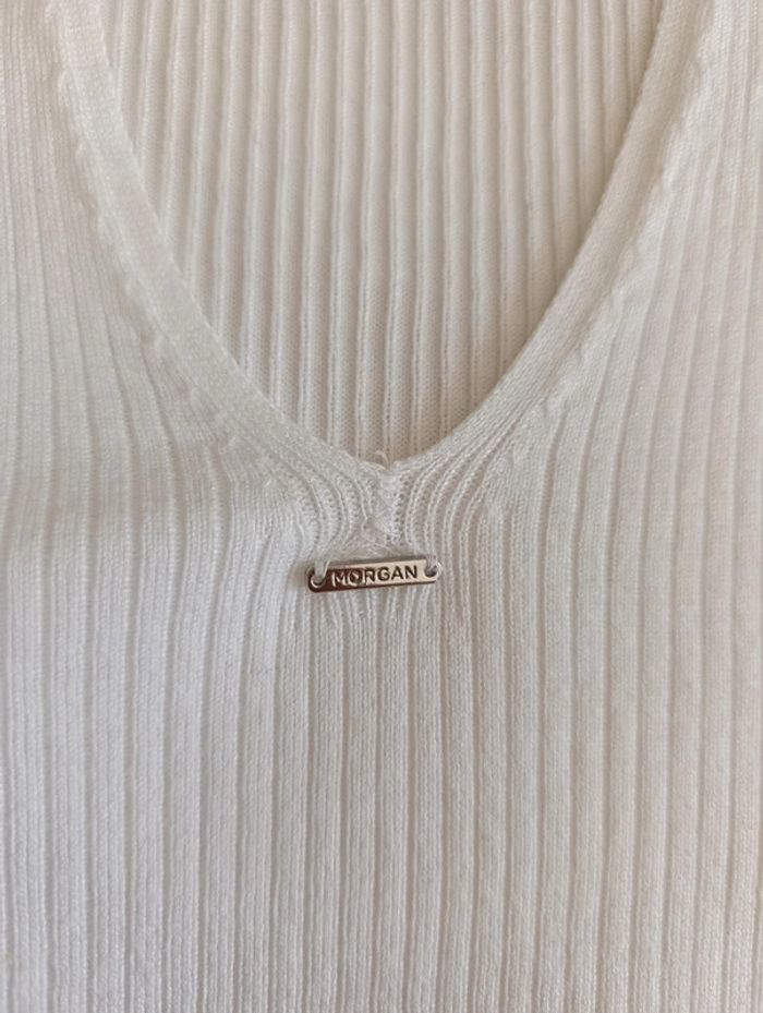 Pull col V Morgan S blanc moulant sexy - photo numéro 6