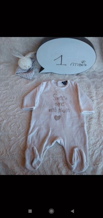 Pyjama grenouillère velours Mixte 1 mois Sweet Time Mum Maman Cœur Kiabi