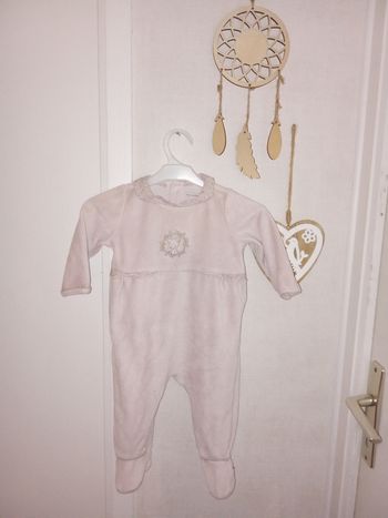Pyjama bébé fille  velour, hiver 6 mois, rose perle motif