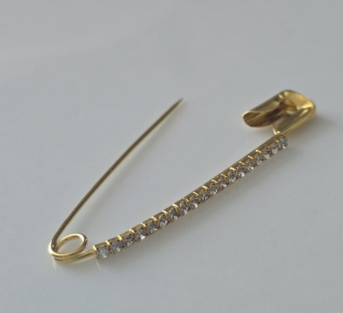 Epingle à nourrice attache traine en métal doré avec strass blanc accessoire robe de mariee