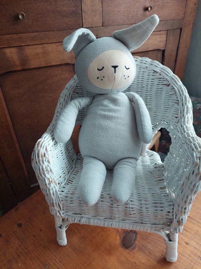 Peluche pantin Fabelab Lapin - Buddy - bleu gris