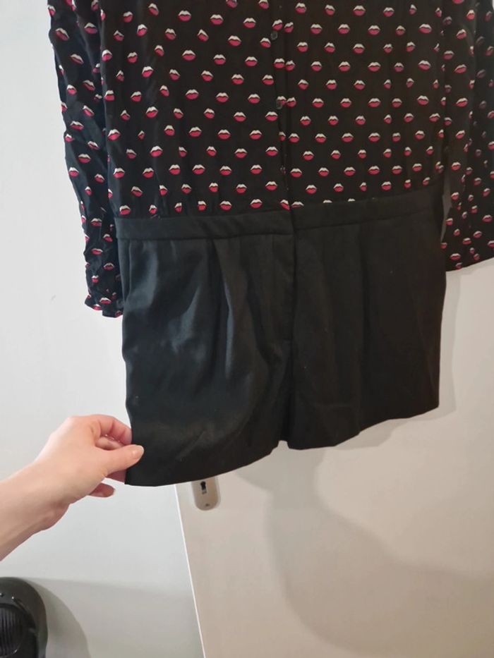 Combishort chemisier femme noir motifs bouche manche longue TBE  T42 naf naf - photo numéro 2
