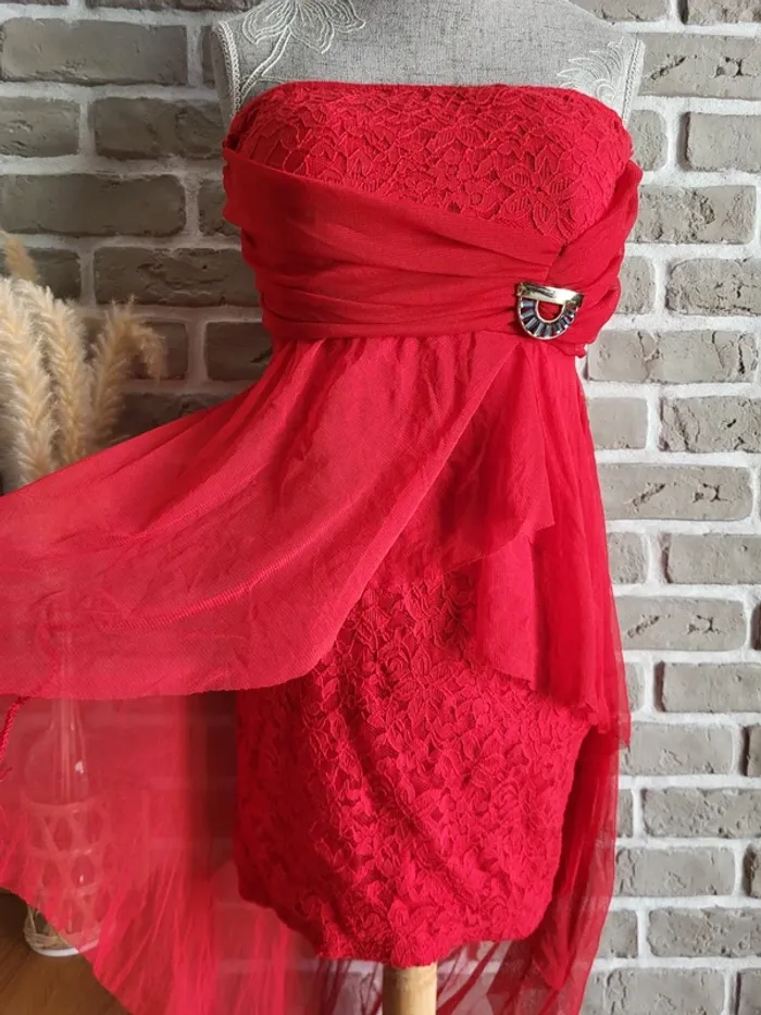 Robe bustier rouge tulle et dentelle - Made In Italy - photo numéro 5