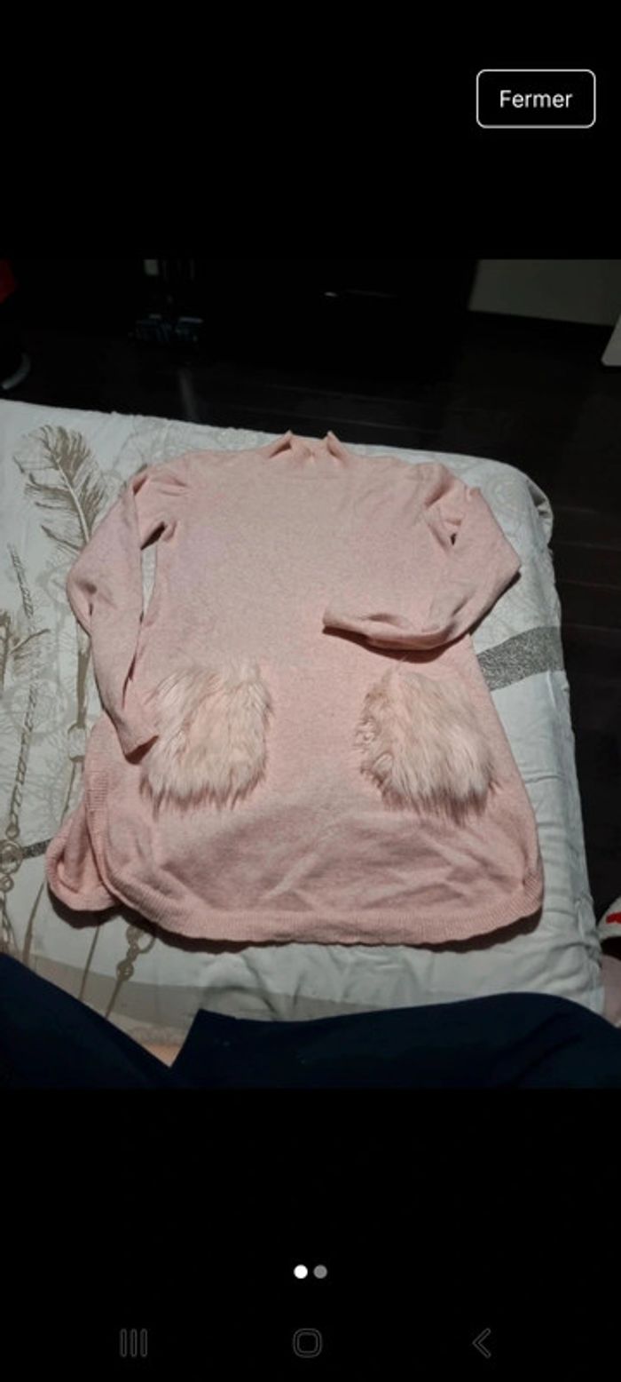 Pull.long femme poche fourrure - photo numéro 2