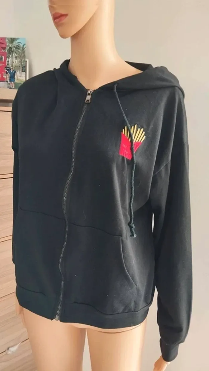 Gilet zippé noir avec motifs taille m/l femme - photo numéro 7