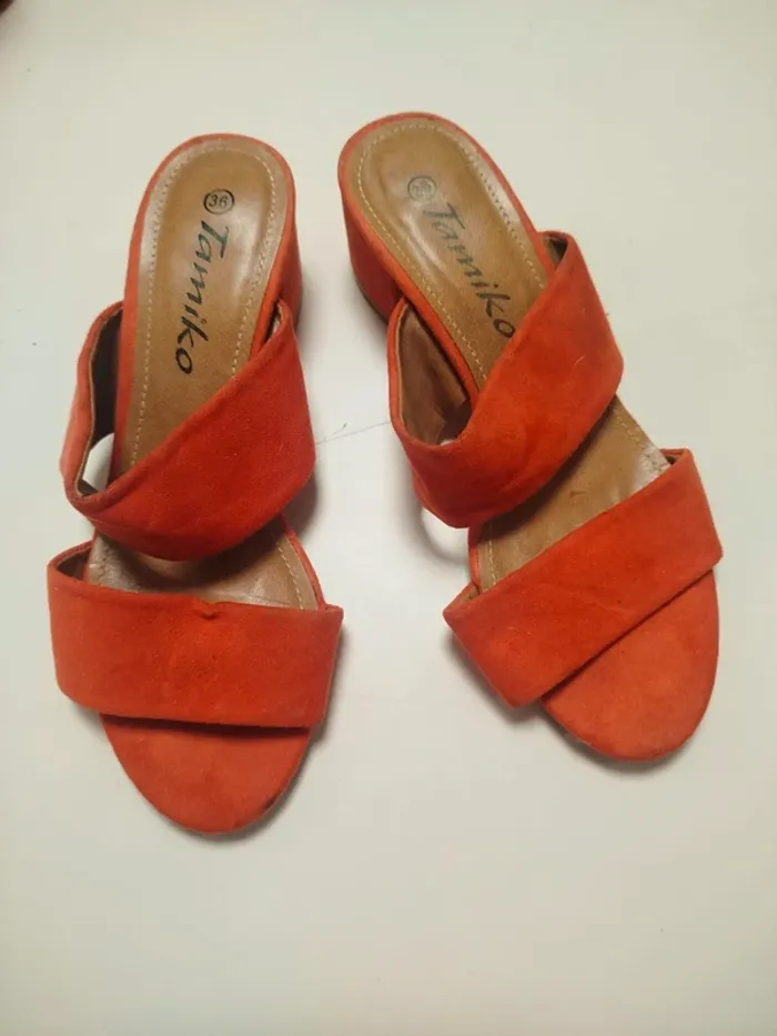 Mules orange suédées Tamiko talon carré taille 36 confort été tendance C069 - photo numéro 2