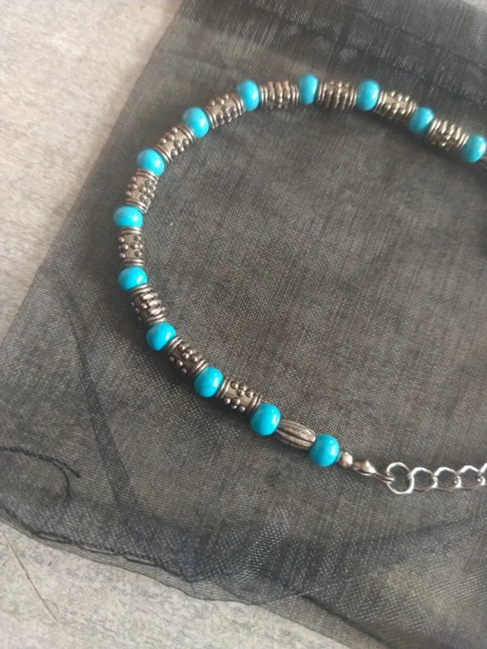 Bracelet fantaisie turquoise et argenté - photo numéro 3