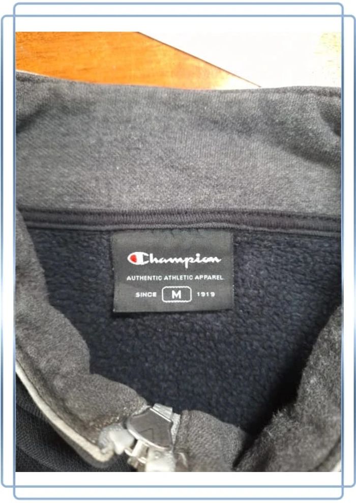 Veste légère /Track jacket Champion vintage noire et gris / homme - taille M / floqué (40) - photo numéro 7
