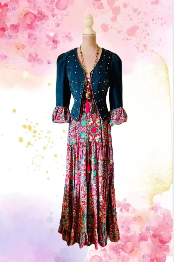 🩵🌸Magnifique robe longue bohème soie neuve avec étiquette Made in India fairycore Silk maxi dress🌸🩵 - photo numéro 16