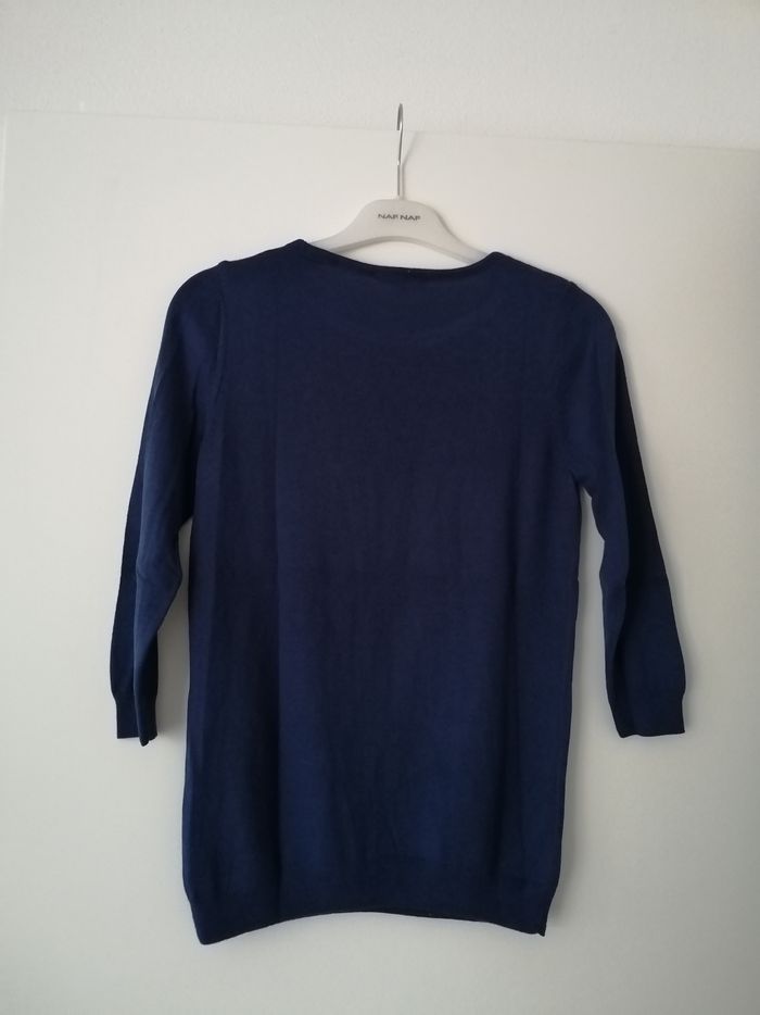 Pull fin manches 3/4 bleu foncé avec col en broderie Cache Cache taille XS - photo numéro 3