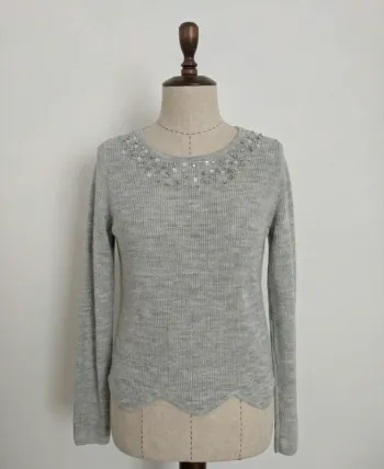 Pull gris perlé à bord festonné – Camaïeu – Taille S
