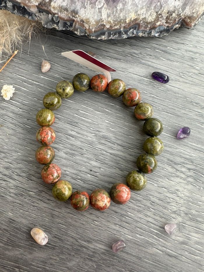 Bracelet grosses perles en Unakite véritable du Mexique – Pierre naturelle - photo numéro 2