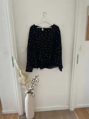 Blouse, noir, imprimé léopard brillant