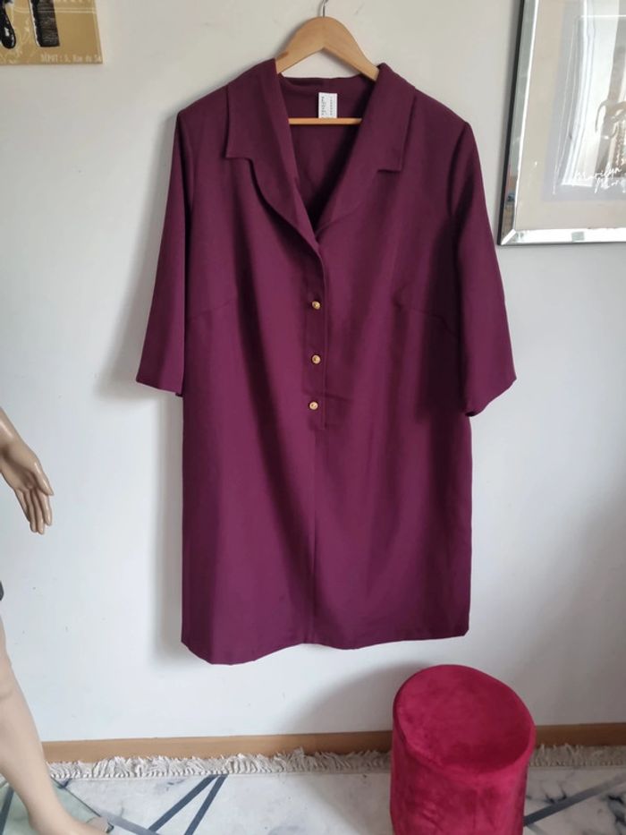 Robe couleur prune boutons dorés - photo numéro 3