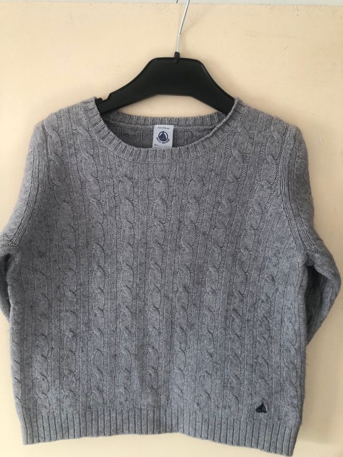 Pull torsades 6 ans Petit Bateau gris clair - photo numéro 2