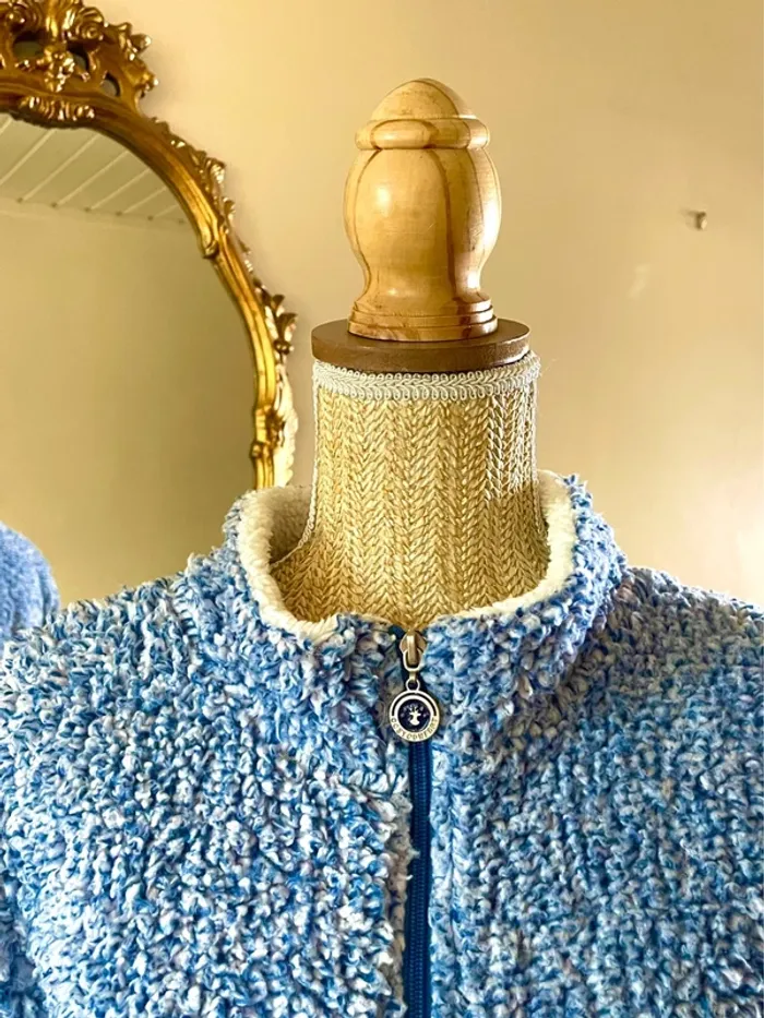 sublime veste teddy bouclette zippée bleu col montant poches cosy confort doux neuf taille M - photo numéro 6