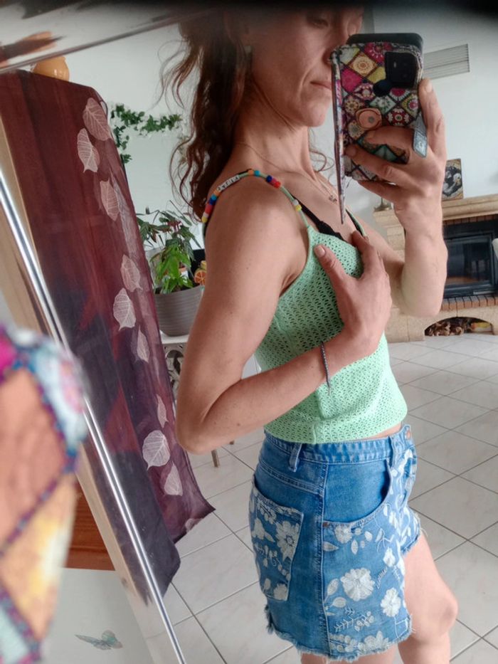 Débardeur femme XS en crochet menthe c85 - photo numéro 4