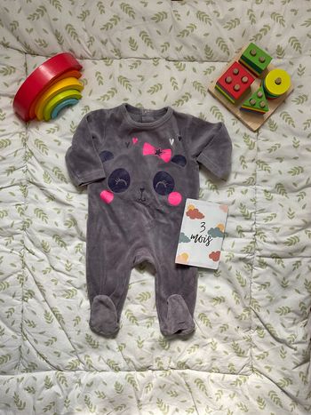pyjama grenouillère en velours violet 3 mois pat et ripaton