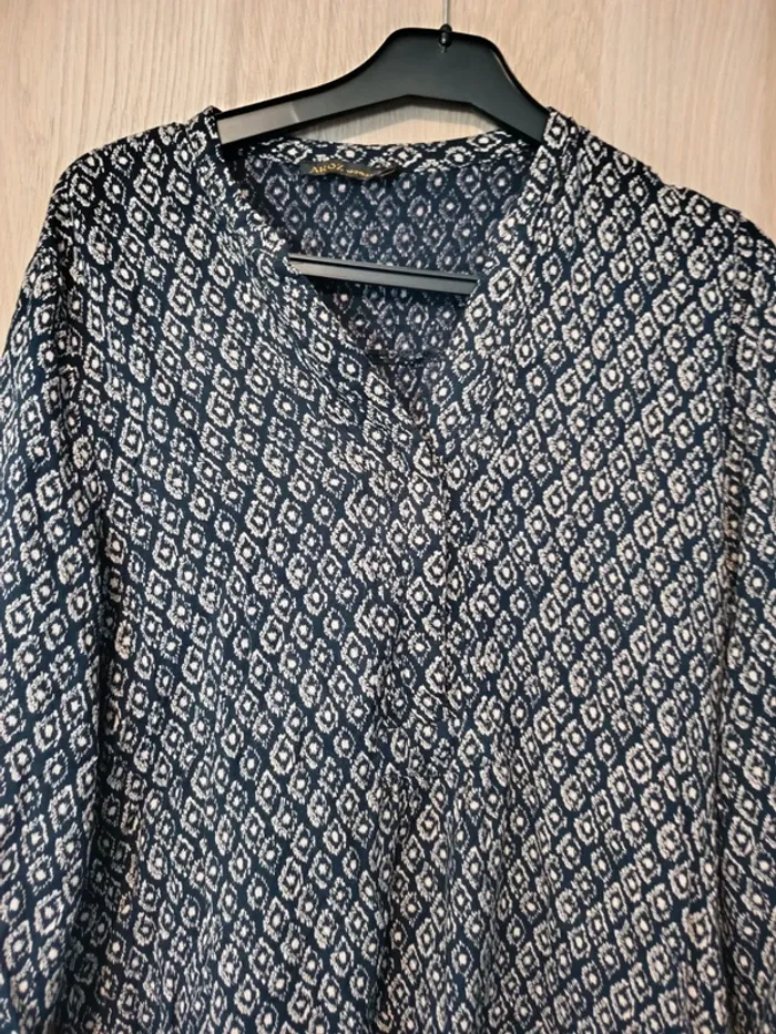 Blouse chemisier a motif asymétrique noir et beige manches 3/4 Akoz wooman - Taille M 38 - photo numéro 5