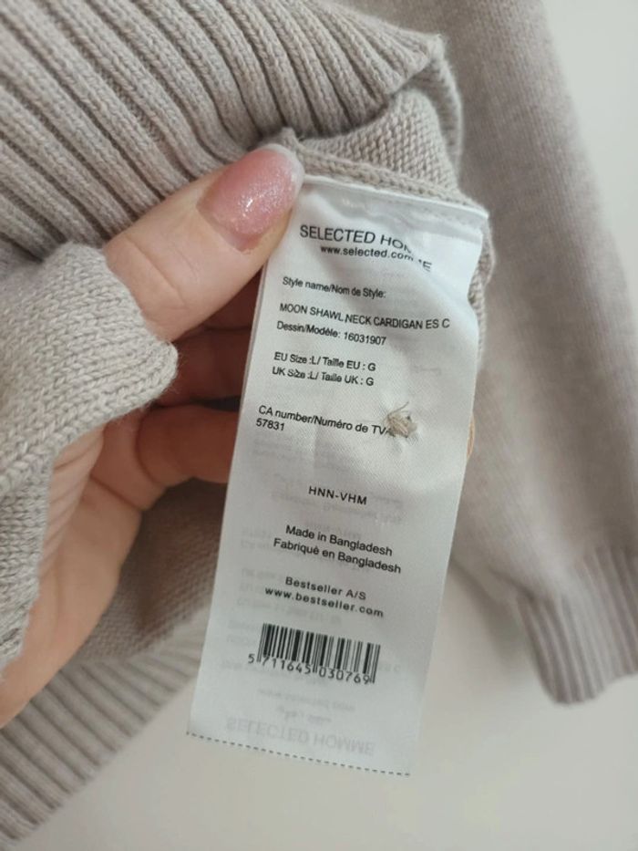 Joli gilet cardigan en maille Selected Homme taille L beige - photo numéro 7