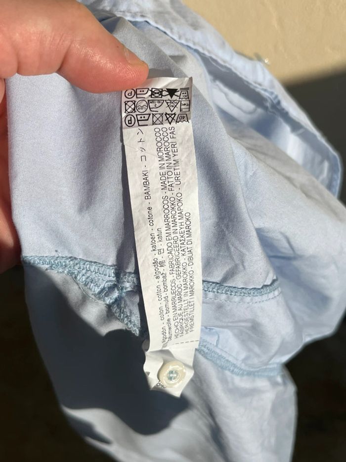 Chemisier asymétrique avec perles nacrées manches 3/4 - bleu clair - photo numéro 10