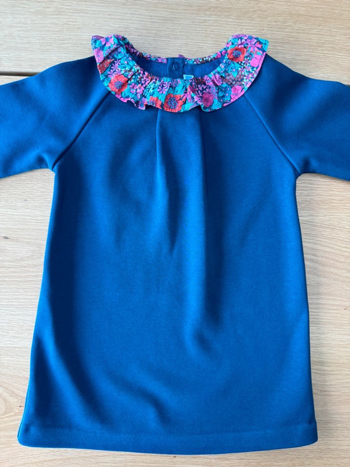 Robe en molleton bleu marine et col froufrou liberty Margaret Annie - Taille 3 Ans - photo numéro 8