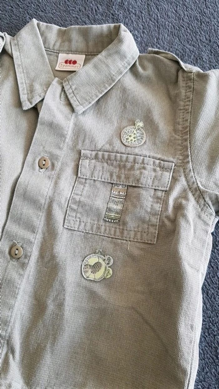 Chemise été manche longue kaki 3 pommes