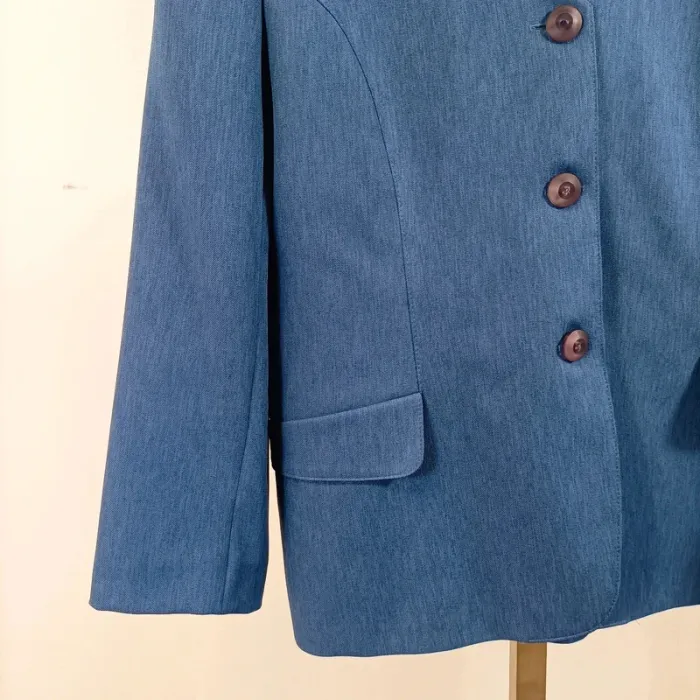 Tailleur vintage bleu Anouk 2 pièces – blazer et jupe boutonnée, taille 44 A1065 - photo numéro 6