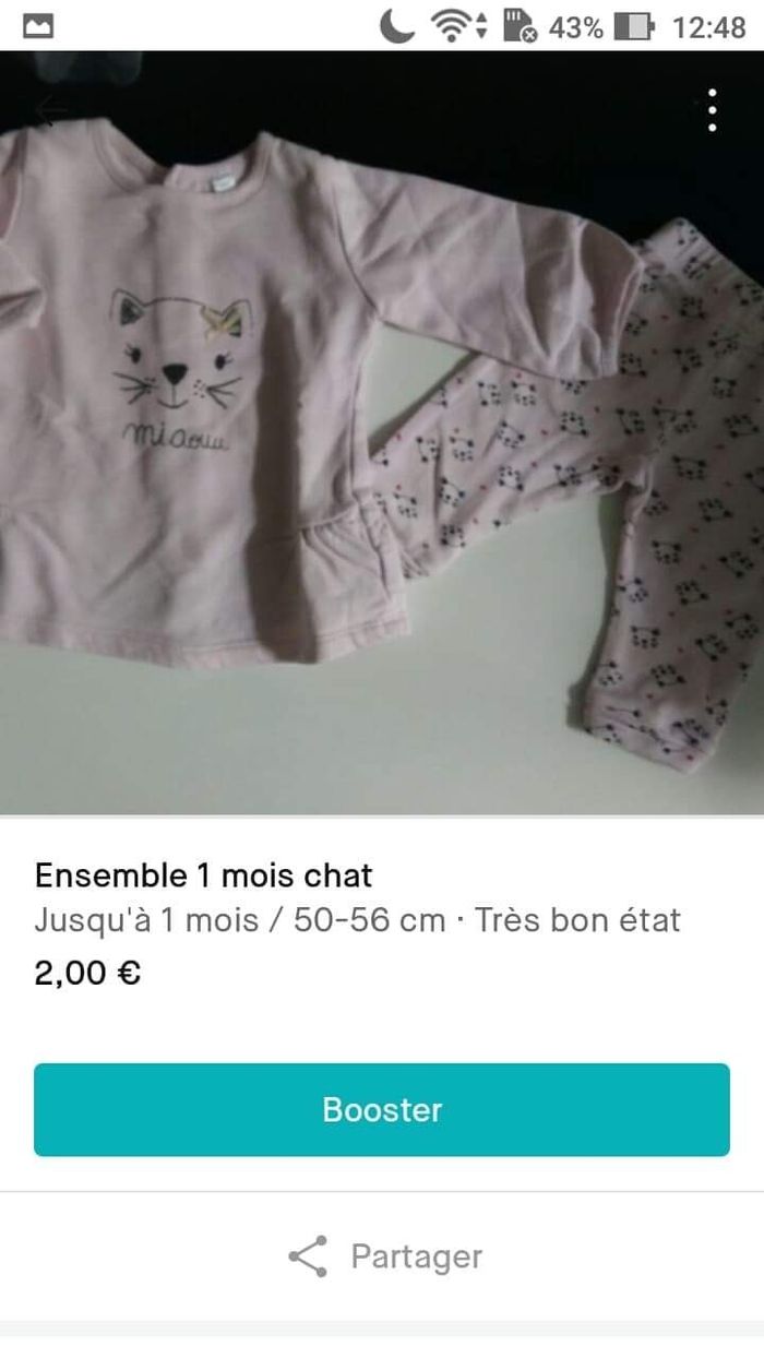 Ensemble 1 mois Kiabi chat