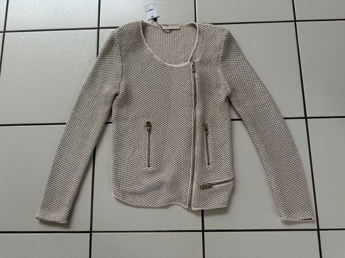 cardigan zippé beige effet brillant MAJE taille 36 NEUF - photo numéro 6