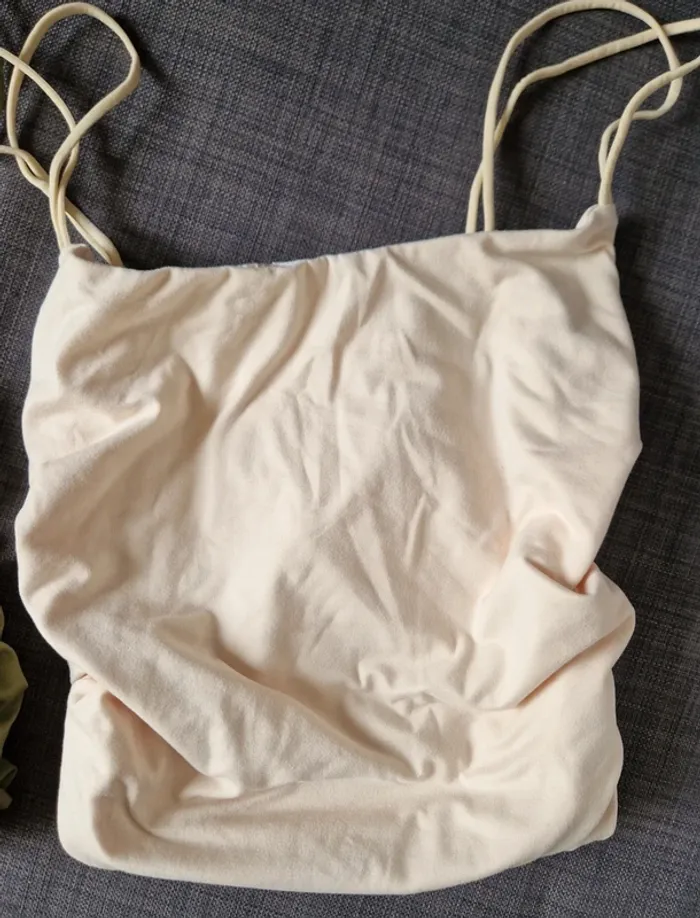 Body à fines brides à ruchés unicolore beige taille M - photo numéro 2