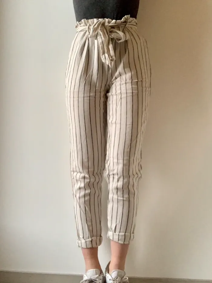 Pantalon ample rayé beige Springfield