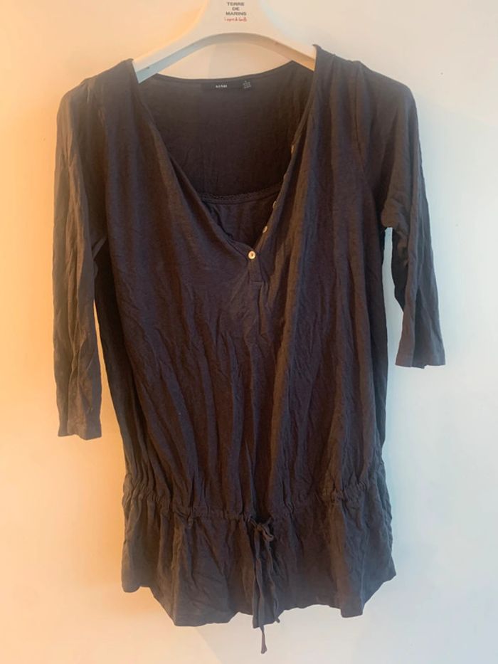 Tunique haut long gris pyjama maternité grossesse allaitement