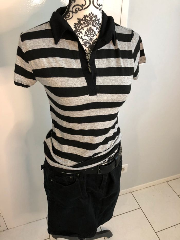 Teeshirt gris et noir rayé Etam taille 38 - photo numéro 2