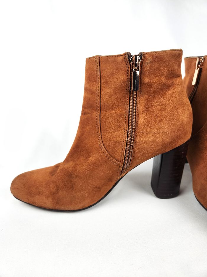 Bottines Bocage Femme Daim Marron Franges Plumes Taille 36 Talon Fermeture Éclair - photo numéro 4