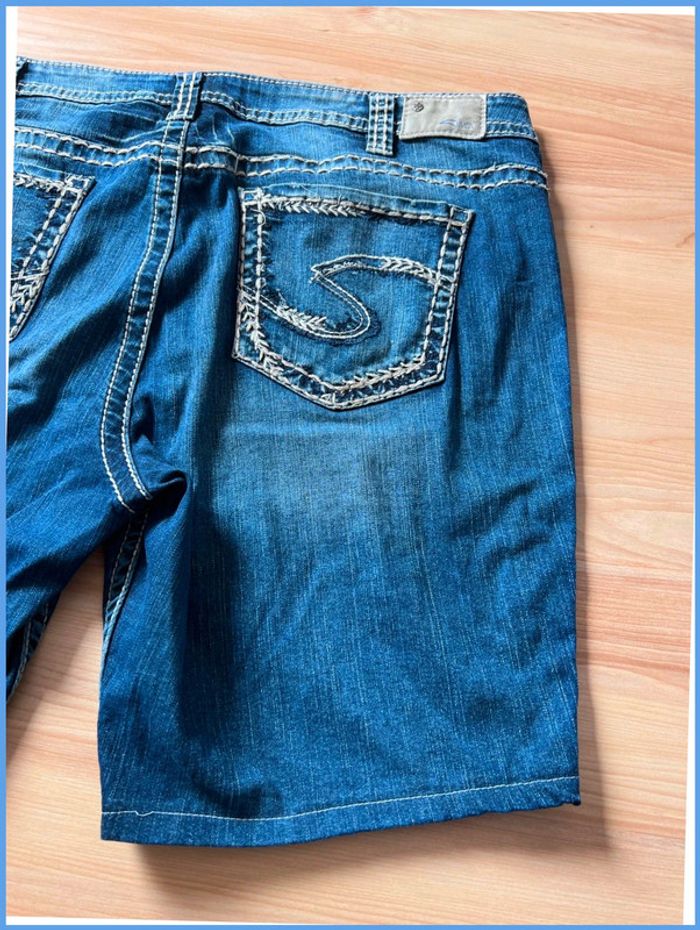 Short en jean vintage brodé bleu marine – Femme XXL - photo numéro 8