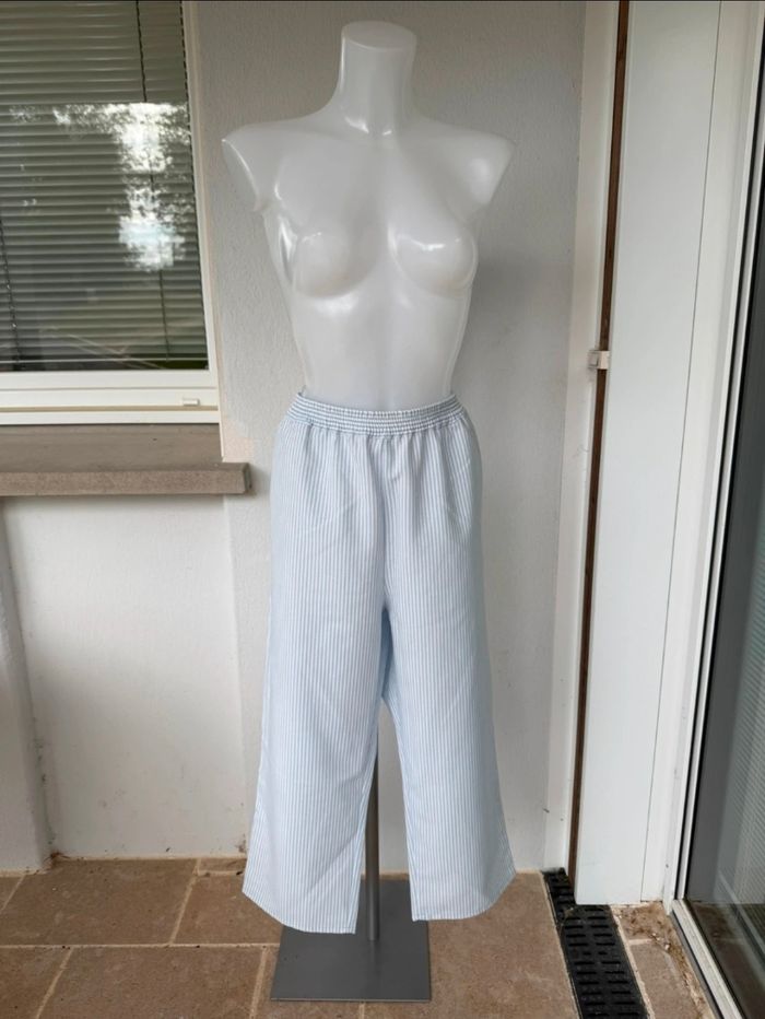 Pantalon blanc rayé bleu clair Edmée Collection - photo numéro 1