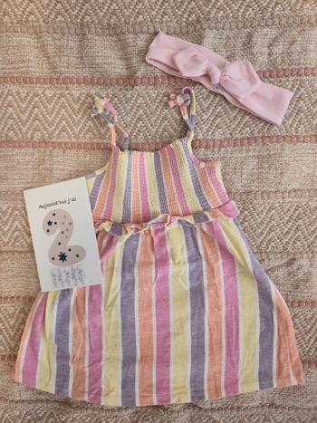 Robe rayée avec bandeau kiabi 2 ans 24 mois rose lilas jaune